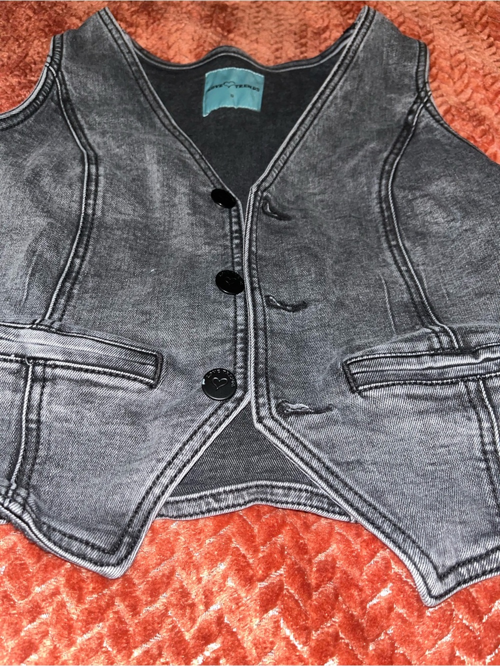 Love Trends Women's Washed Black Denim Vest - size S - Picture 2 of 4
